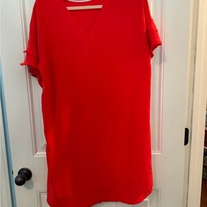Red Maurice’s dress with flounced sleeves size Medium.
